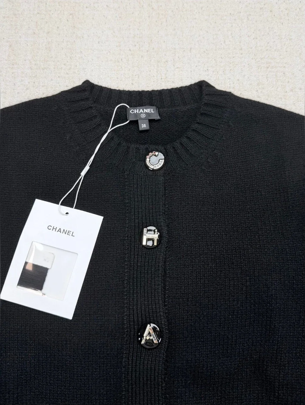 Chanel Black Button-Front Cashmere Cardigan